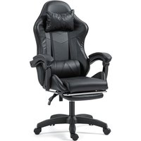 Ergonomic High-Back Racing Style Gaming Chair with 145° Recline, Lumbar Support & Footrest - Black