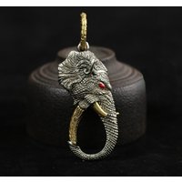 White Copper Elephant Teeth Figurines Car Keychain Creative Pendant Buckle Retro Keychain