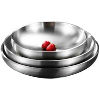 304 Stainless Steel Double Layer Dishes Tray, Anti-Scalding Steak Plate, Tableware Pan, Fruit Dishes, Household