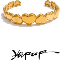 Yhpup 62mm Stainless Steel Metal Heart Love Cuff Open Bracelet Bangle Water Resistant Texture Golden Romantic Jewelry Gift