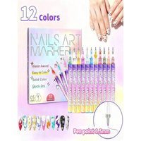 12 color nail art pen set, nail art marker pen, 3D nail art special pen, DIY nail art drawing hook pen, nail art decoration tool