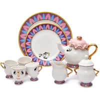 Disney Cartoon Beauty And The Beast Teapot Mug Mrs Potts Chip Cogsworth Clock Tea Pot Cup One Set Lovely Gift
