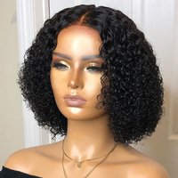 Short Afro Curly Bob Synthesis Hair Wigs With Bangs For Women Brazilian Remy Hair Wear and Go Natural Brown Kinky Curly Wigs