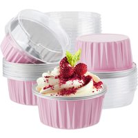30pcs Baking Cups Aluminum Foil wih Lids, Reusable Cupcake Cups, Desserts Flans, Custard Cake Pudding Jello Cups, Kitchen Tools