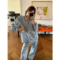 RAISE Spring Cartoon Print Homewear Set For Girls Floral Turn Down Collar Tees Long Pants Loungewear Suits Soft Loose Fit Outfit
