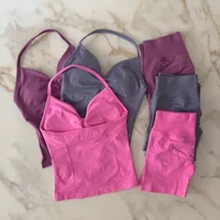 Seamless Yoga Outfit 2pcs Halter Neck Sports Top and Shorts Gym Fitness Set