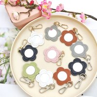 Creative Cute Small Mirror Flower Shaped Leather Car Keychain Bag Luggage Keyring Girl Festival Simple Decoration Pendant Gift
