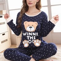 Women Pajamas 2PCS/Set Fashion Long-Sleeved Autumn Winter Cartoon Love Bear Cute Soft Loose Casual Omfortable Outside Homewear