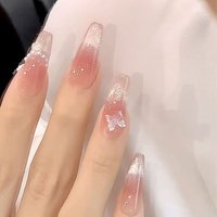 10pcs Butterfly Press on Nails Cat Eyes Blush Butterfly Fake Nails Handmade DIY False Nails for Women Wedding Party Wearing