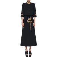HIGH STREET Newest Fashion 2026 Designer Suit Set Women's 3/4 Sleeve Beaded Cropped Jacket Midi Skirt Suit 2pcs