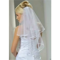 White Bridal Wedding Veil 2 Tier with Comb Handmade Elbow Length