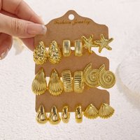 Ocean Style Gold Color Twisted C Shape Tear Drop Earrings Set for Women Classic CCB Circle Starfish Earring Summer Beach Jewelry
