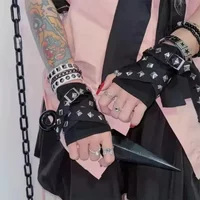 Harajuku Y2k Women Black Punk Rivet Streetwear Gloves Cool Rope Cross Fingerless Gloves Punk Gothic Short Arm Warmer Outdoors