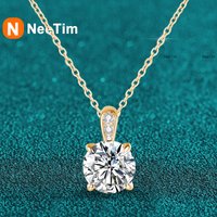 NeeTim 1ct 2ct 3ct Moissanite Necklace for Women Sparkling Lab Gem Pendant 925 Sterling Silver with Gold Plated Necklaces