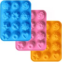 12-Cavity Silicone Flower Molds Non-Stick Jello Mold Baking Pans Ice Cube Trays for Kitchen Making Candy Chocolate Muffin Jelly