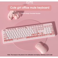 Kawaii Wired Keyboards Pink Wireless Keyboard Gaming Accessories Cartoon Cute Chocolate Mute Keyboard Notebook Desktop Computer