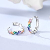 925 Sterling Silver Round Earring Coloful Zircon Hoop Earring For Woman Sparkling Female Jewelry