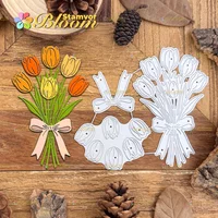 Original Lovely Layers Tulips Flowers Bow Bouquet Metal Cutting Dies Scrapbooking Decorative Embossing