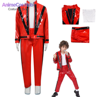 Costume de Michael Jackson en similicuir rouge pour cosplay, fête d'Halloween, spectacle sur scène, jeu de rôle, tenue complète