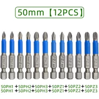 6pc 50mm PH1 PH2 PH3 PZ1 PZ2 PZ3 Magnetic Screwdriver Bit Set 1/4" Hex Shank Anti Slip Phillips Electric Power Tool Accessories