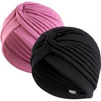 2 teile/los Stretch Turbane Kopf Beanie Abdeckung Twisted Plissee Headwrap Verschiedene Farben Haar Abdeckung Beanie Hüte für Frauen Mädchen