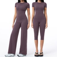 2PCS Yoga Set Women's Fitness Suit Workout Clothes Athletic Wear Gym Short Sleeves Sports Suit Female Flared Pants Yoga Outfits