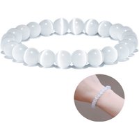 Noter 100% Natural White Cat Eyes Stone Bracelet Women 4/6/8/10/12mm Smooth Beaded Braslet Gifts For Lovers Moonstone Braclet