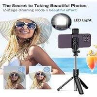 Live Streaming Bluetooth Wireless Selfie Stick Tripod Stand with Light Remote Extendable for iPhone Mobile Phone