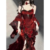 Red Rose Dress Lolita Mermaid Dress Elegant Goddess Lolita Adult Ceremony Dress Skirt