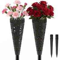 2 Pcs Cemetery Vase Weather Resistant Grave Flower Holder Elegant Plastic Floral Vase with Spike Stake Decoration Cemetery Vases
