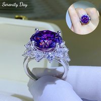 Serenity 10ct Purple Big Moissanite Rings Women Wedding Bridal Gift 100% S925 Sterling Silver Eternity Rings Plated 18K Jewelry