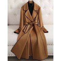 Women Contrast Trim Tied Long Sleeve Casual Outerwear Fall Winter Cloth For Women coat women