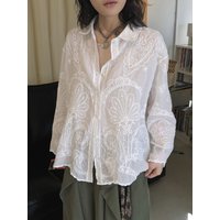 Women Cotton Blend Jacquard Boho Blouses Thin Deign Womens Flower Tops And Blouses Fashion Shirts Blusas Roupa Feminina