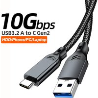 60W USB 3.2 10Gbps Gen2 Data Cable USB A to Type C Cable For Phones Hard Drives Laptops Cars Cameras Carplay Fast Charging Cord