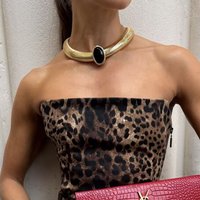 Wide Roman Gladiators Snake Bone Chain Necklace Oval Gem Clavicle Chain Jewelry Cecilia ACC Alloy Pendant Golden Style for Women
