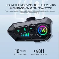 Casque de moto Y10 avec commande vocale stéréo Bluetooth 5.3, appels mains libres, étanche IPX6, 1000 mAh avec lumière ambiante
