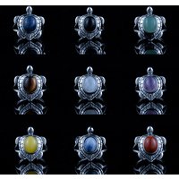 natural stone red jasper amethyst tiger eye retro tortoise style ring for women men adjustable copper-plated 925 silver ring