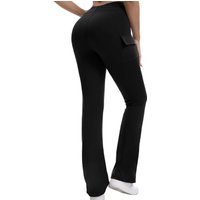 Women High Waist Cargo Flare Leggings with Side Pockets Soft Stretch Bootcut Yoga Pants Running Fitness Sports Trousers