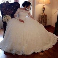Customizead Ball Gown Wedding Dress Long Sleeves Lace Sequin Appliques Plus Size Formal Bridal Dresses Princess Wedding Gowns
