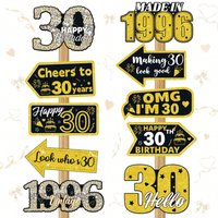 30th Birthday Party Photo Booth Props Black Gold Glitter 1996 Vintage Sign Cheer to 30 Years Adult Birthday Decorations Supplies