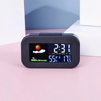 Mini Weather Forecast Digital Alarm Clock with Backlight Temperature Humidity Week Display Electronic LED Clock for Living Room