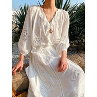 Women's Three Quarter Shirt Lace-Up Top Vacation Style Embroidered Midi Skirt Spring Summer New Collection