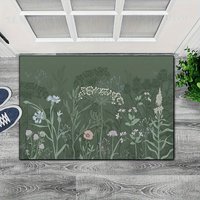 VIKAMA Green Doormat Floral Ink Painting Carpet Welcome Mat Outdoor Carpet Soft Living Room Carpet Rug For Bedroom Home Decorati
