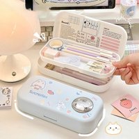 1pc Cartoon Rabbit Print Pencil Case Cute Stationery Box for Kids Girls Elementary Middle School Student