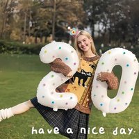 Number Balloons with Colorful Pom-Poms, Suitable for Birthday, Wedding, Graduation Party Decorations, Photography Props, Indoor and Outdoor Shooting Accessories