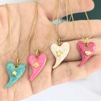 Love Heart Pendant Necklace Women Choker Rose Star Crown Charm Stainless Steel Slim Chain Gold Color PVD Waterproof Blue White
