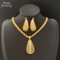 Simple Daily Wear Gold Plated Jewelry Set Luxury Exquisite Earrings Necklace Pendant with Chain Party Dubai Bridal Wedding Gifts