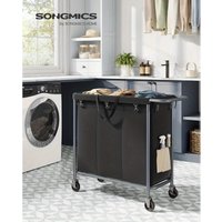 Rolling Laundry Basket with Three Sections, 52.8 Gallons (200L) Capacity, Features a Detachable Liner, a Sturdy Steel Frame with