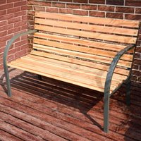 Wood Slatted Metal Frame Garden Bench 2 Seater Outdoor Patio Park Seat BTWGB05 Natural