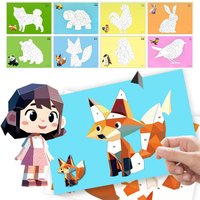 8 Patterns Sticks Book Paint Create Cute Animals Pictures Designs Sticker by Number, Activity Sets For Party
